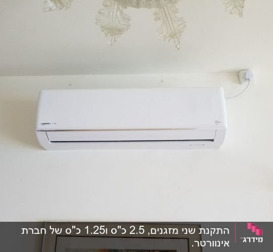מזגן קיר לבן מותקן על קיר פנימי